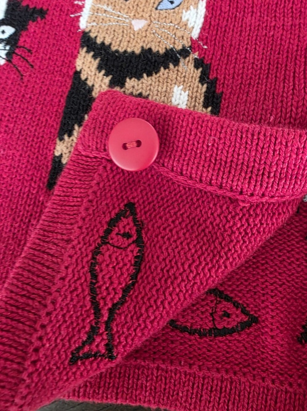 Vintage Tally-Ho Cat Cardigan Size S Novelity Knit - Picture 12 of 12